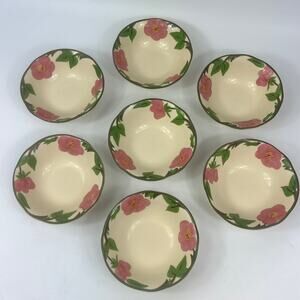 Franciscan Desert Rose Set 7 Cereal Soup Bowls Pink Floral Earthenware Vintage